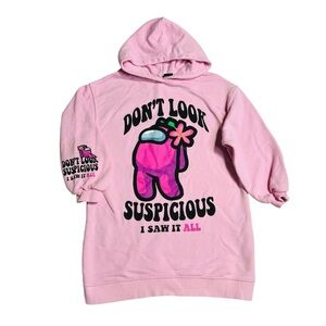 Zara Pink Graphic Among Us Kids Longline Hoodie